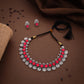 Tehzeeb Creations Silver Plated Pink Colour Stone Jewellery Choker Necklace Set With Matching Pair of Stud Earrings - Swadesiicart