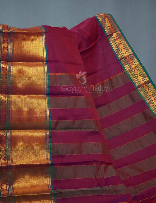 Kalanetha Magenta Pink Colour Zari Kanchi Style Pure Narayanpet Cotton Saree By Gayathri Reddy Designer Studio | Swadesiicart