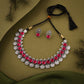 Tehzeeb Creations Silver Plated Pink Colour Stone Jewellery Choker Necklace Set With Matching Pair of Stud Earrings - Swadesiicart