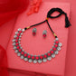 Tehzeeb Creations Silver Plated Pink Colour Stone Jewellery Choker Necklace Set With Matching Pair of Stud Earrings - Swadesiicart