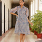 Vaasva Women Sky Blue Organza Marble Printed Dress | Swadesiicart