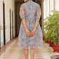 Vaasva Women Sky Blue Organza Marble Printed Dress | Swadesiicart