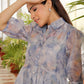 Vaasva Women Sky Blue Organza Marble Printed Dress | Swadesiicart