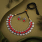 Tehzeeb Creations Silver Plated Red Colour Stone Jewellery Choker Necklace Set With Matching Pair of Stud Earrings - Swadesiicart
