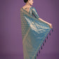 Monjolika Fashion Flattering Cyan blue Banarasi Satin Silk Zari Weaving Work Designer Saree | Swadesiicart