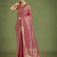 Monjolika Fashion Flattering Dark Pink Banarasi Satin Silk Zari Weaving Work Designer Saree | Swadesiicart