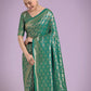 Monjolika Fashion Flattering Turquoise Banarasi Satin Silk Zari Weaving Work Designer Saree | Swadesiicart