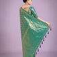 Monjolika Fashion Flattering Turquoise Banarasi Satin Silk Zari Weaving Work Designer Saree | Swadesiicart