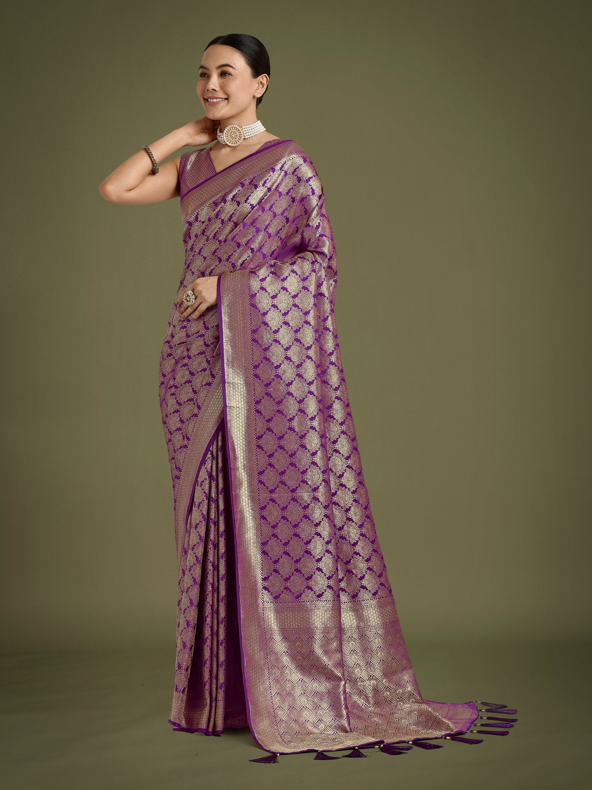 Monjolika Fashion Flattering Purple Banarasi Satin Silk Zari Weaving Work Designer Saree | Swadesiicart