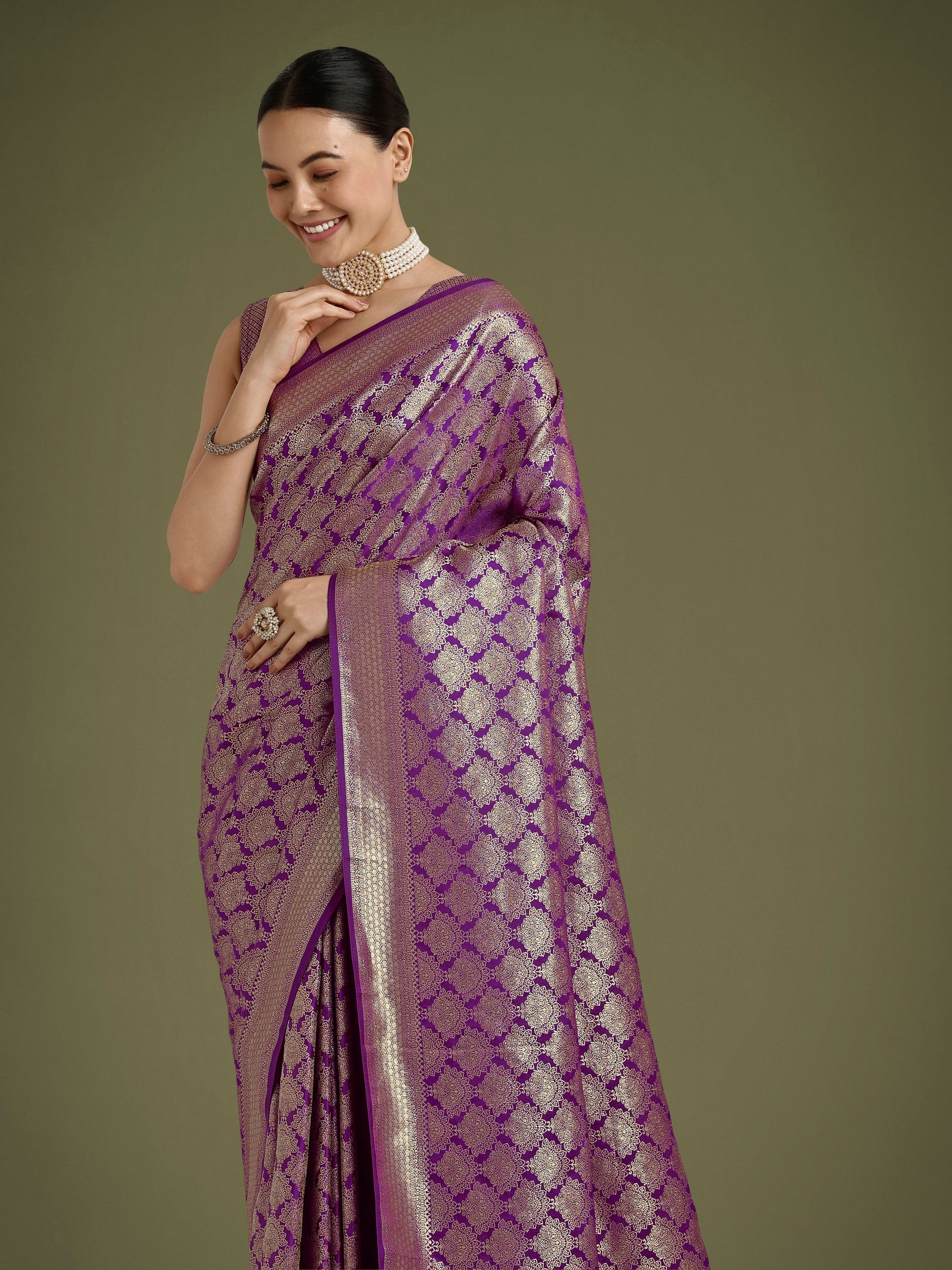 Monjolika Fashion Flattering Purple Banarasi Satin Silk Zari Weaving Work Designer Saree | Swadesiicart
