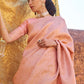 Mitera Peach-Coloured & Gold-Toned Ethnic Motifs Zari Silk Blend Banarasi Saree | Swadesiicart