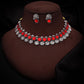 Tehzeeb Creations Silver Plated Red Colour Stone Jewellery Choker Necklace Set With Matching Pair of Stud Earrings - Swadesiicart