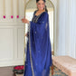 The52 Blue Women's Beautiful Embroidered Vichitra Silk Fabric with Flared Kurta, Pant and Dupatta Set - Swadesiicart