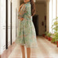 Vaasva Women Green Organza Marble Printed Dress | Swadesiicart