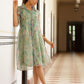 Vaasva Women Green Organza Marble Printed Dress | Swadesiicart