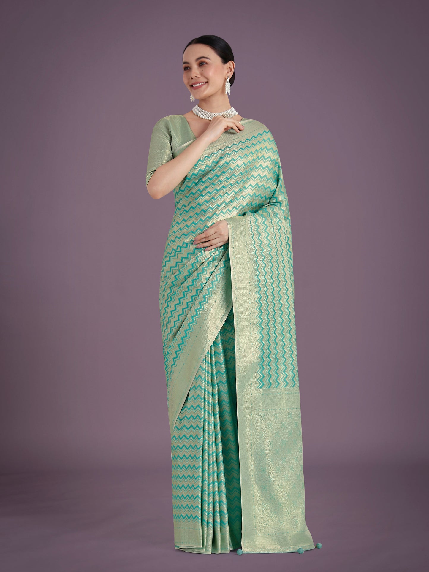 Monjolika Fashion Wonderful Light sky blue Soft Banarasi Satin Silk Leheriya Design Saree | Swadesiicart