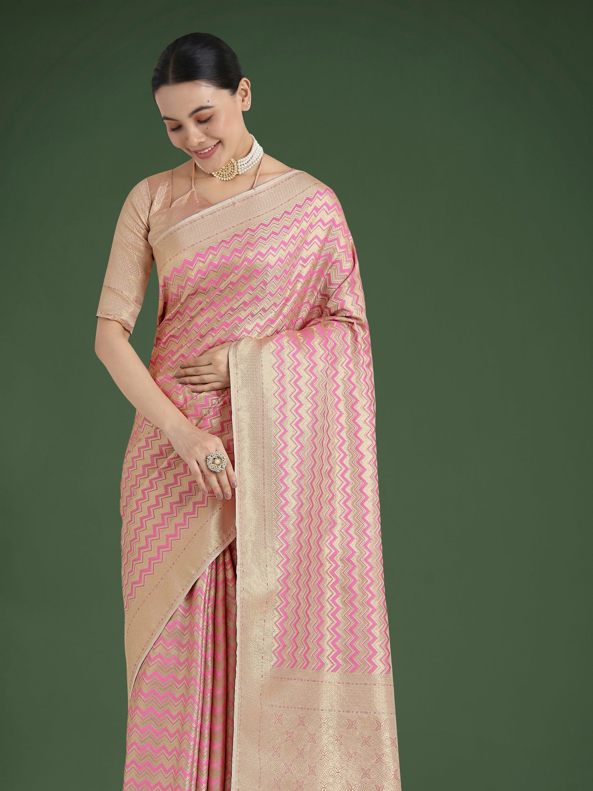 Monjolika Fashion Wonderful Light Pink Soft Banarasi Satin Silk Leheriya Design Saree | Swadesiicart