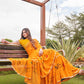 Tikhi Imli Mustard Yellow Gotta Patti Ruffles Saree | Swadesiicart