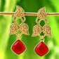 Joban Fashion Women Red Stone Matte Gold Earrings | Swadesiicart