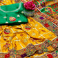 Lorenvalley Fashion Premium Yellow Dola Silk Embroidery and Diamond work with Jacquard Lace Border Saree - Swadesiicart