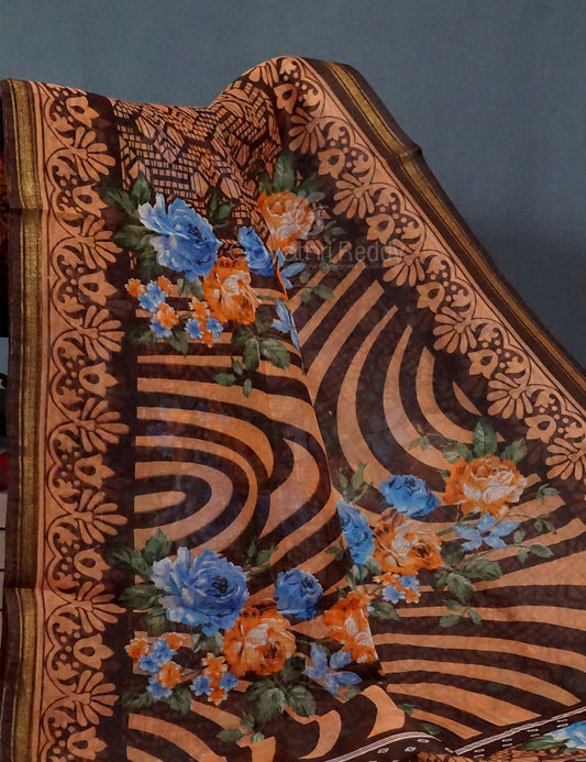 Shades of Dark Dry Mehendi Colour Floral Design Semi Chanderi Saree By Gayathri Reddy Designer Studio | Swadesiicart