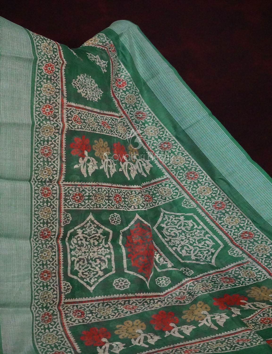 Green Colored Motif Prints Semi Chanderi Saree By Gayathri Reddy Designer Studio | Swadesiicart