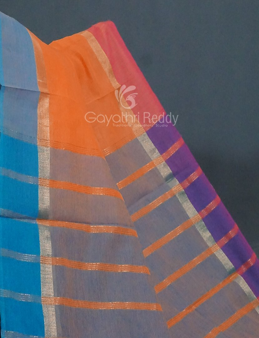 Dual Shades of Orange With Contrast Blouse Pure Mangalgiri Cotton By Gayathri Reddy Designer Studio | Swadesiicart