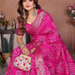 Anaita Pink Handmade Bandhej Viscose Silk Saree With Blouse