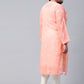 ADA Ada Women Plus Size Peach-Coloured & White Ethnic Motifs Chikankari Georgette Handloom Kurta | Swadesiicart