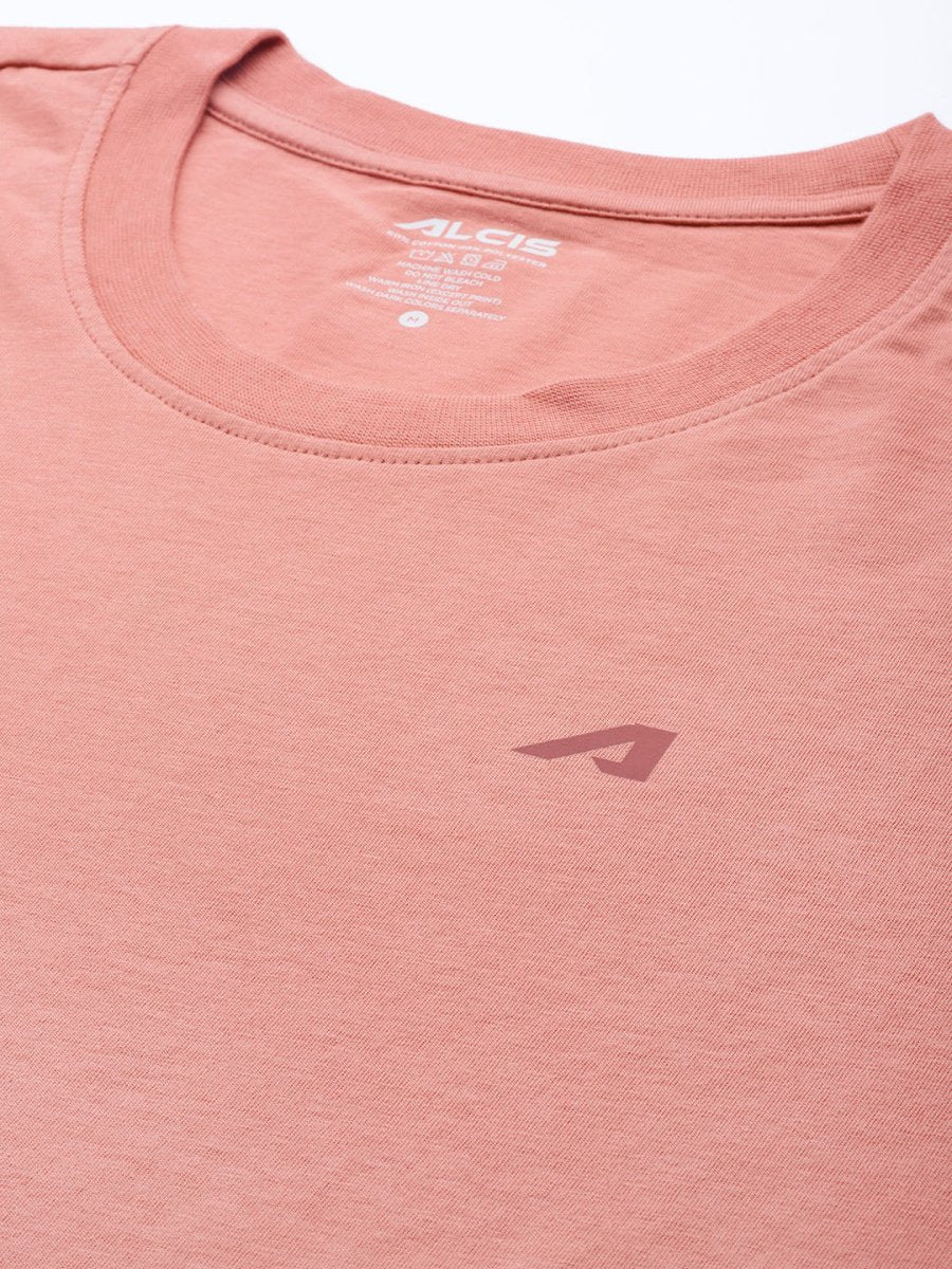 Alcis Men Dusty Pink Solid Slim Fit Gym T-shirt | Swadesiicart