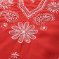 ADA Women Red & White Pure Cotton Chikankari Embroidered Handloom Kurta with Solid Trousers | Swadesiicart