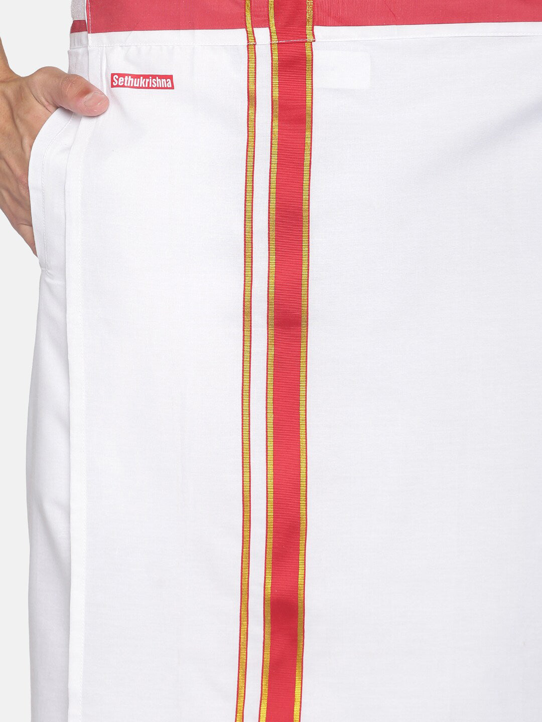 Sethukrishna Men White Solid Cotton Readymade Dhoti | Swadesiicart
