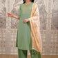 Vishudh Green Ethnic Motifs Yoke Design Thread Work Straight Kurta With Palazzos & Dupatta - Swadesiicart