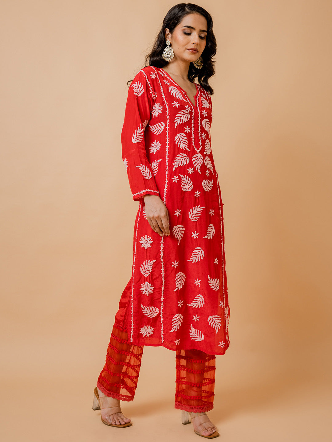 HOUSE OF KARI Ethnic Motifs Chikankari Silk Kurta | Swadesiicart