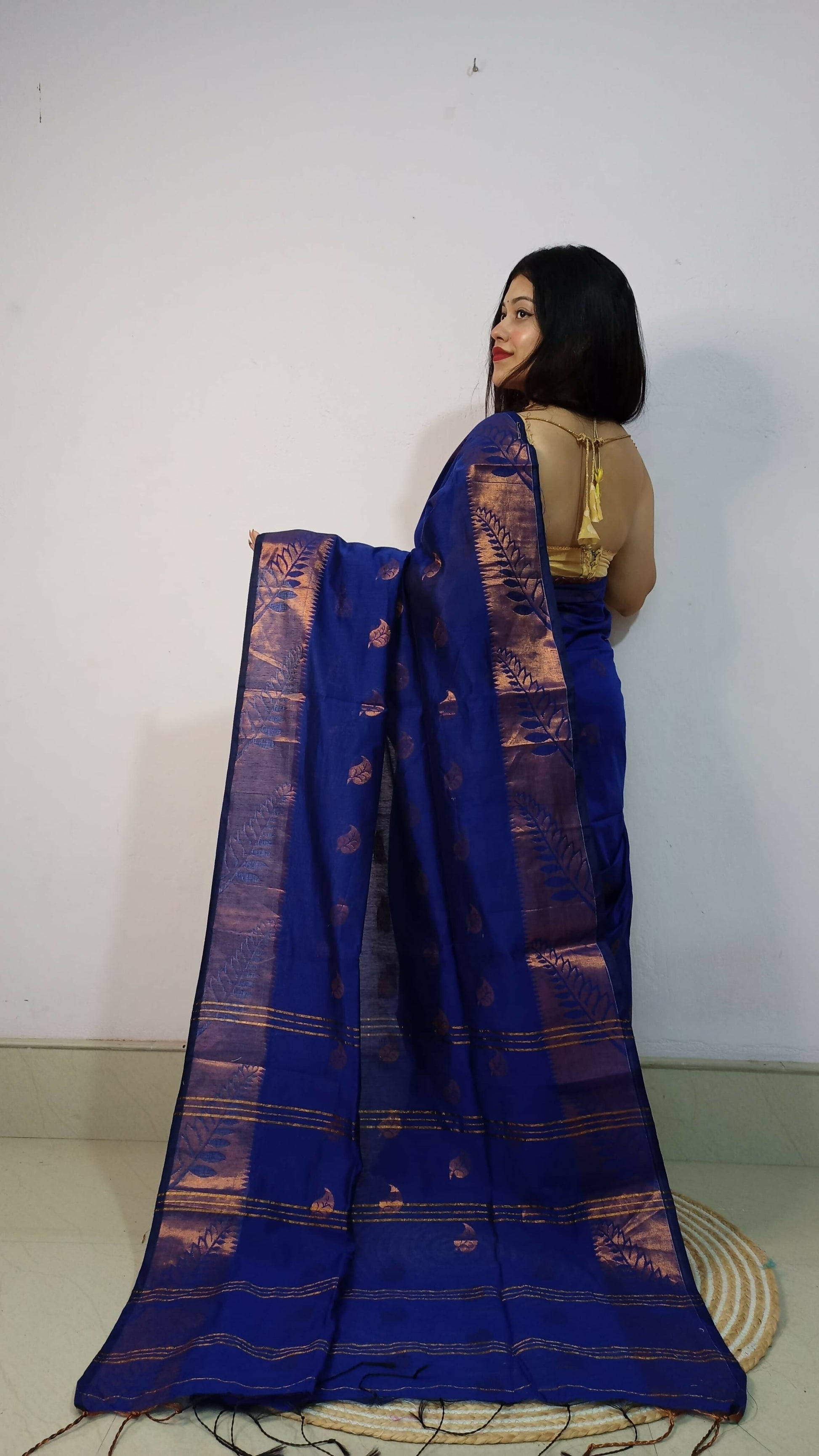 Exclusive Collection Beautiful Blue Cotton Silk Woven Handloom Saree With Running Blouse Piece - Swadesiicart