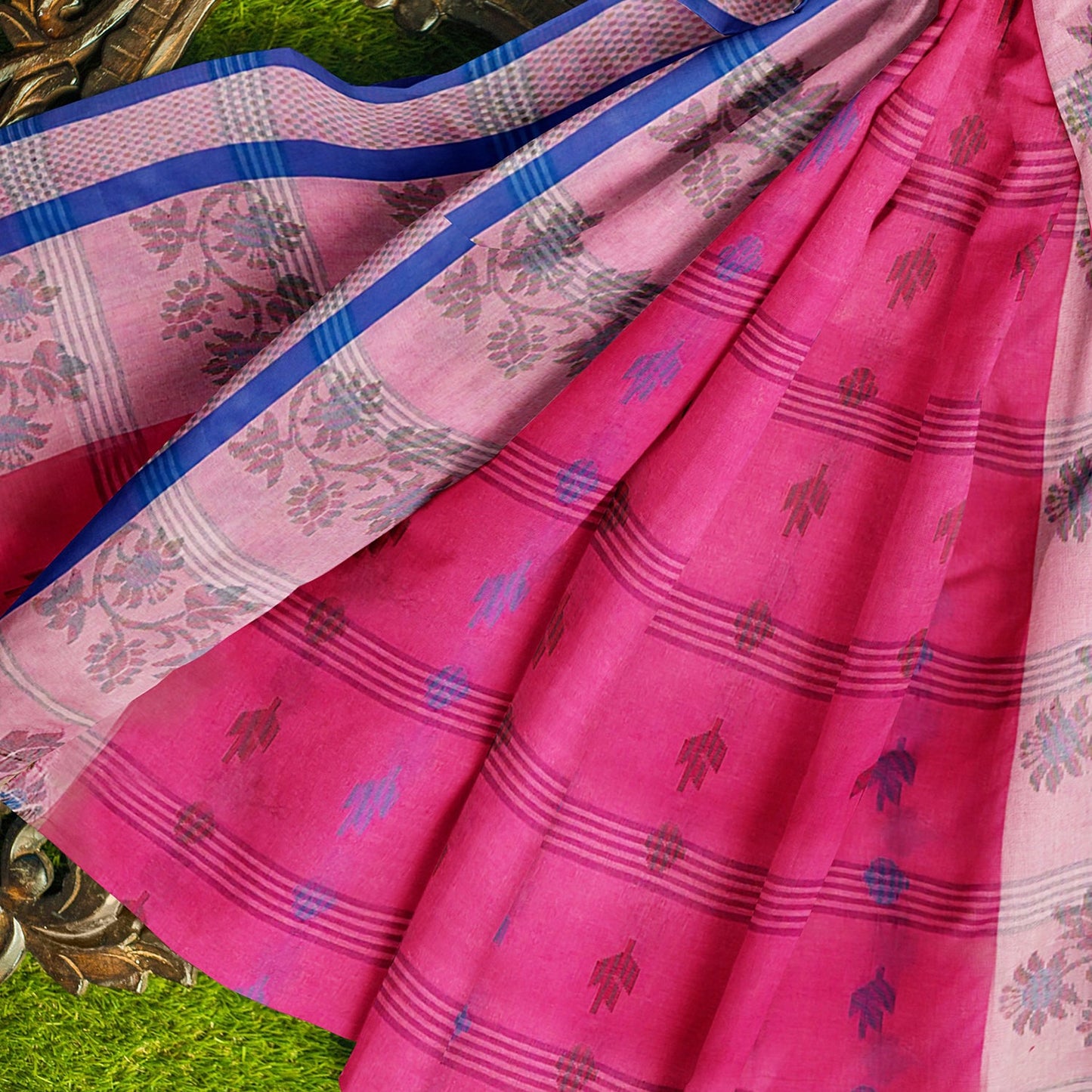 Exclusive Collection 100% Pure Cotton Magenta Tant Saree With Hand Weaving Work - Swadesiicart