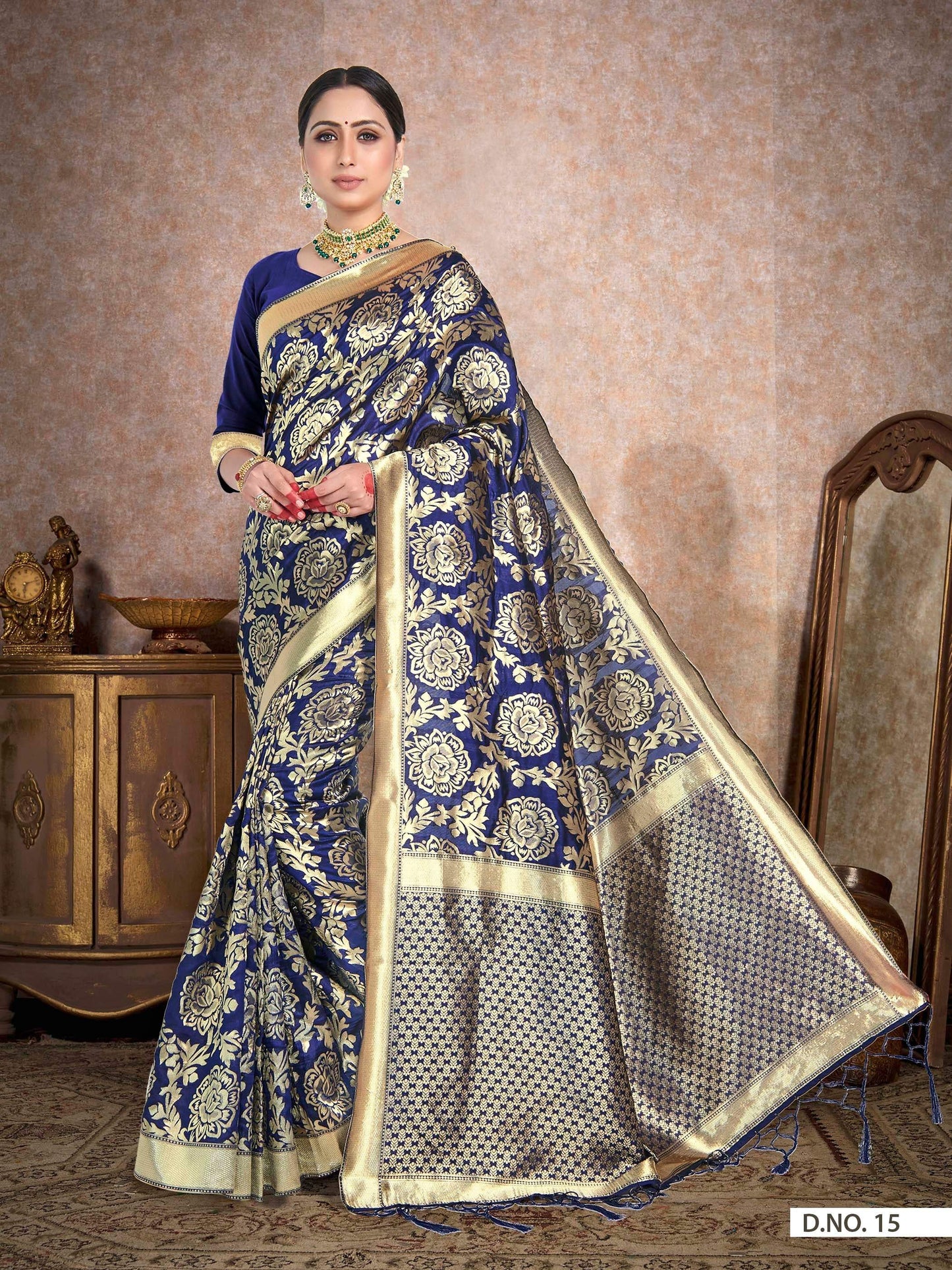 Vardha Space Blue Woven Banarasi Saree | Swadesiicart