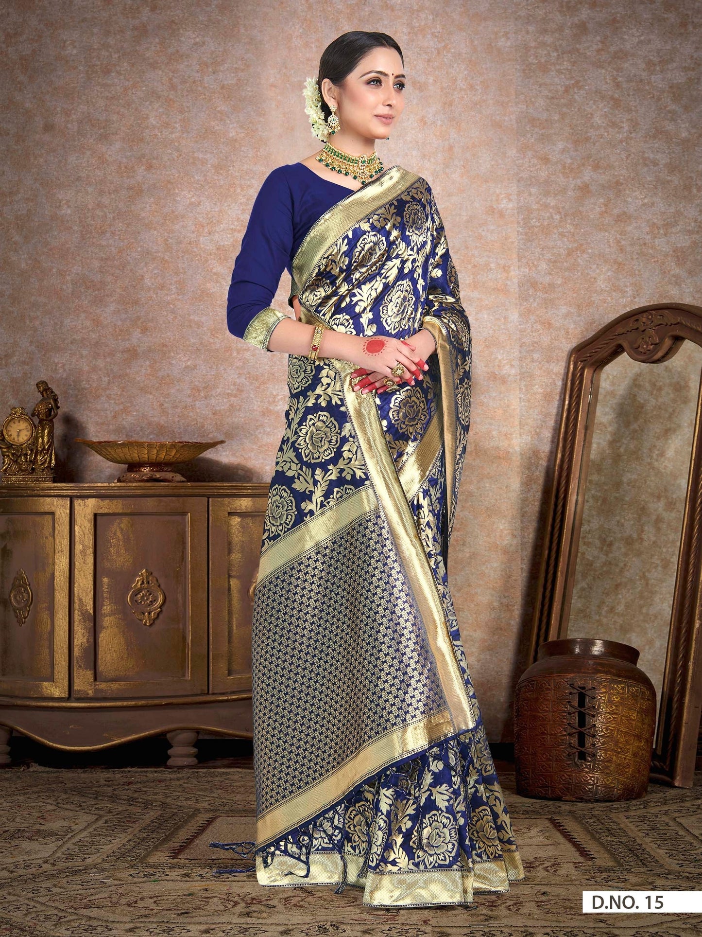Vardha Space Blue Woven Banarasi Saree | Swadesiicart