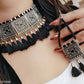 Tehzeeb Creations Women's Silver Colour Oxidised Necklace And Earrings With Black Yarn Design - Swadesiicart