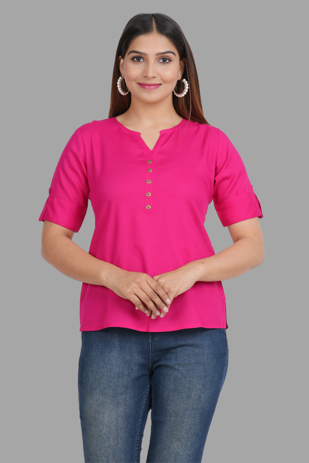 House of RP Women's Pink Rayon Solid Casual Tunic | Swadesiicart