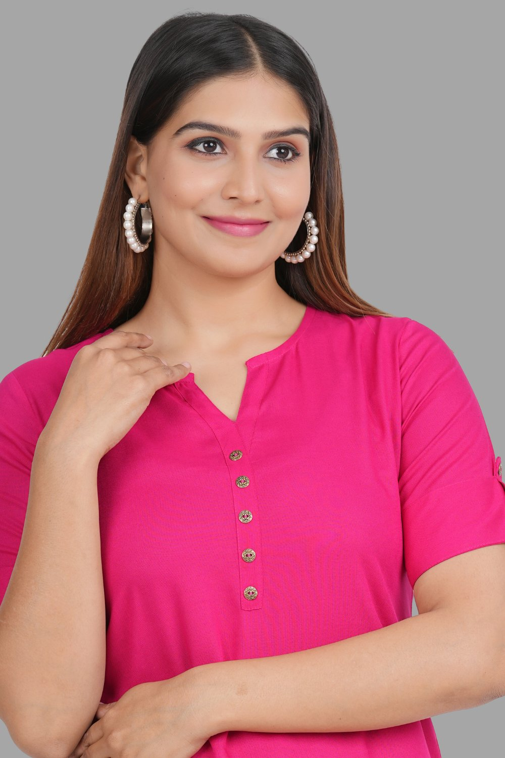 House of RP Women's Pink Rayon Solid Casual Tunic | Swadesiicart