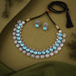 Tehzeeb Creations Silver Plated Sky Blue Colour Stone Jewellery Choker Necklace Set With Matching Pair of Stud Earrings - Swadesiicart