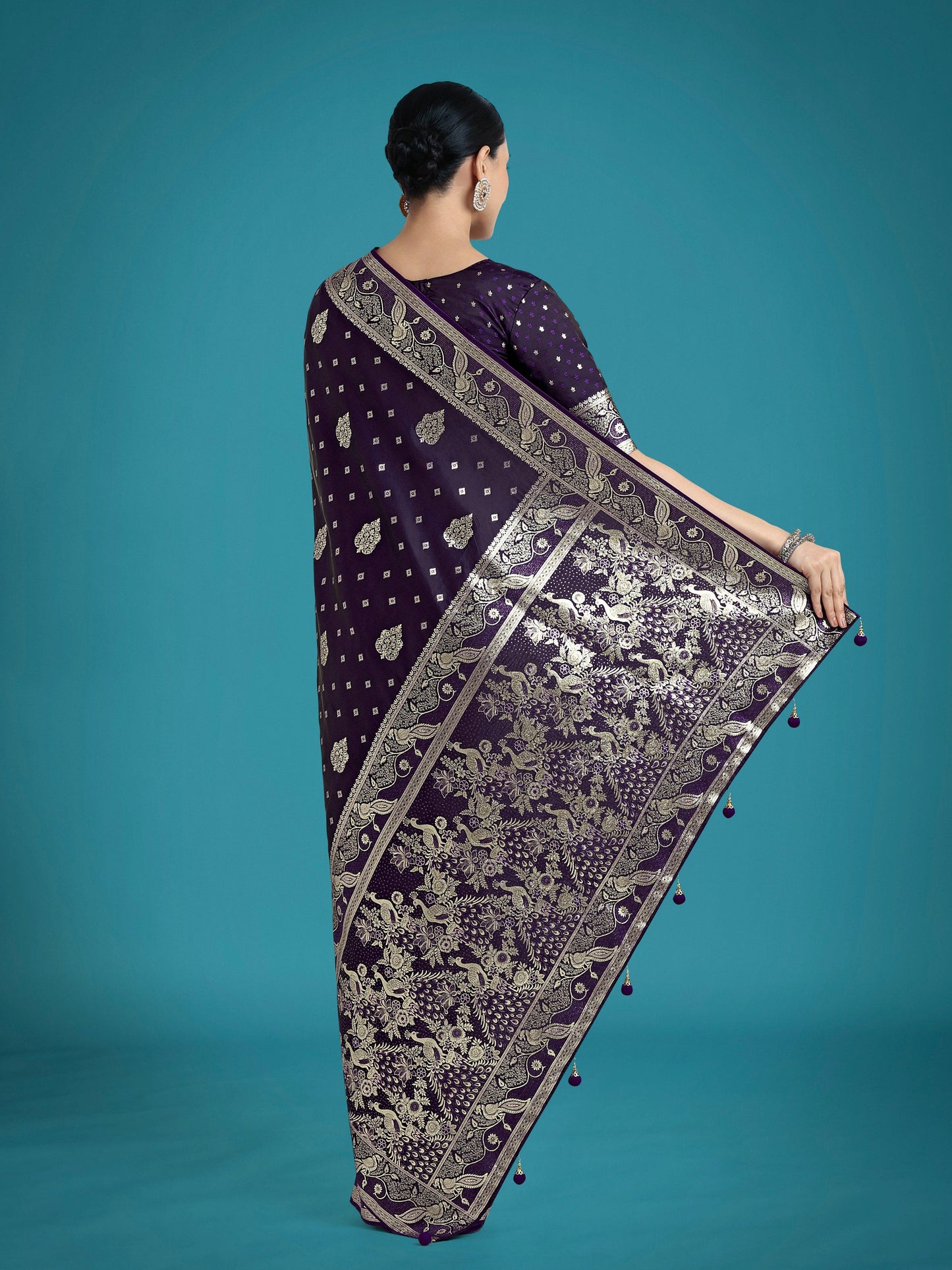 Monjolika Fashion Traditional Purple Woven Banarasi Satin Silk Saree | Swadesiicart
