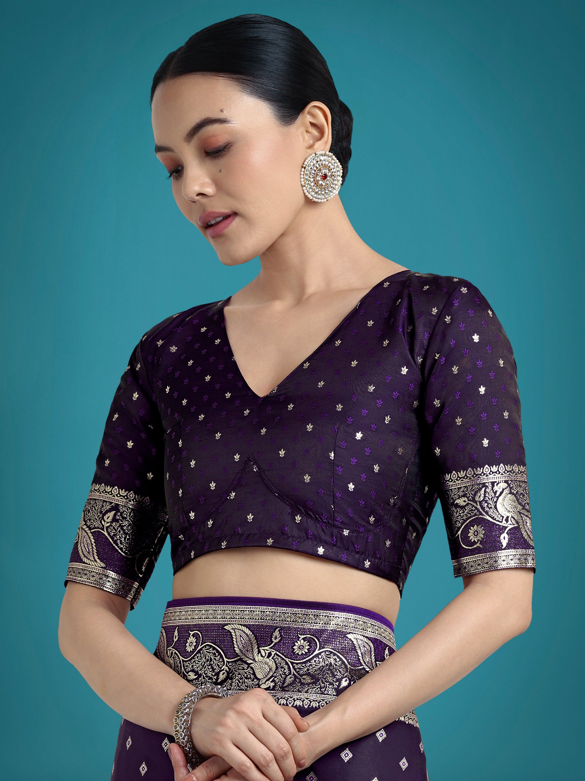 Monjolika Fashion Traditional Purple Woven Banarasi Satin Silk Saree | Swadesiicart