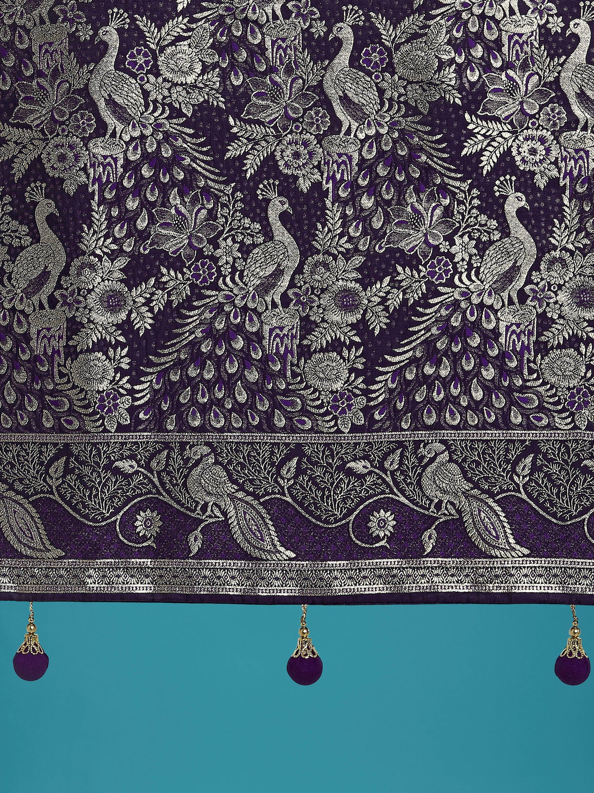 Monjolika Fashion Traditional Purple Woven Banarasi Satin Silk Saree | Swadesiicart