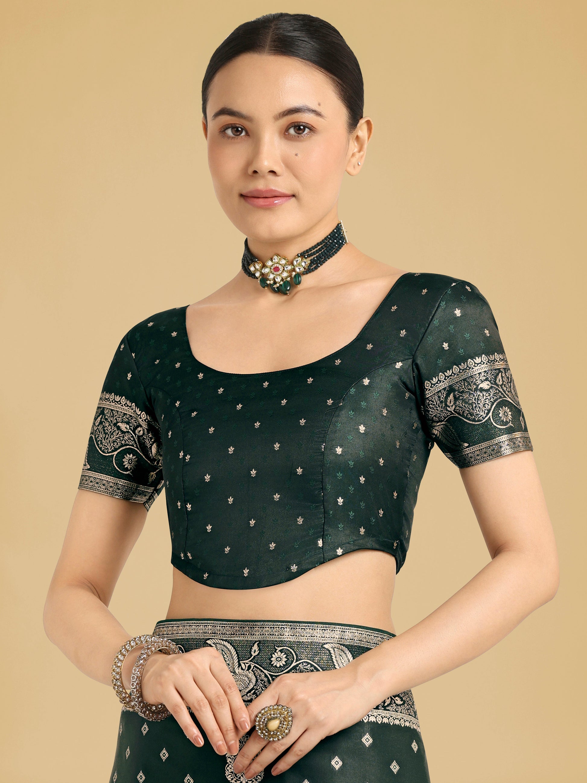 Monjolika Fashion Traditional Dark Geen Woven Banarasi Satin Silk Saree | Swadesiicart