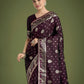 Monjolika Fashion Traditional Wine Woven Banarasi Satin Silk Saree | Swadesiicart