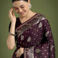 Monjolika Fashion Traditional Wine Woven Banarasi Satin Silk Saree | Swadesiicart