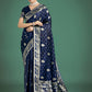 Monjolika Fashion Traditional Blue Woven Banarasi Satin Silk Saree | Swadesiicart