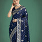 Monjolika Fashion Traditional Blue Woven Banarasi Satin Silk Saree | Swadesiicart